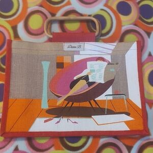Diane B Burlap Tote Retro Design